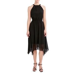Anthropologie Pins and Needles Women Black Kerchief Hem Chiffon Halter Dress Siz